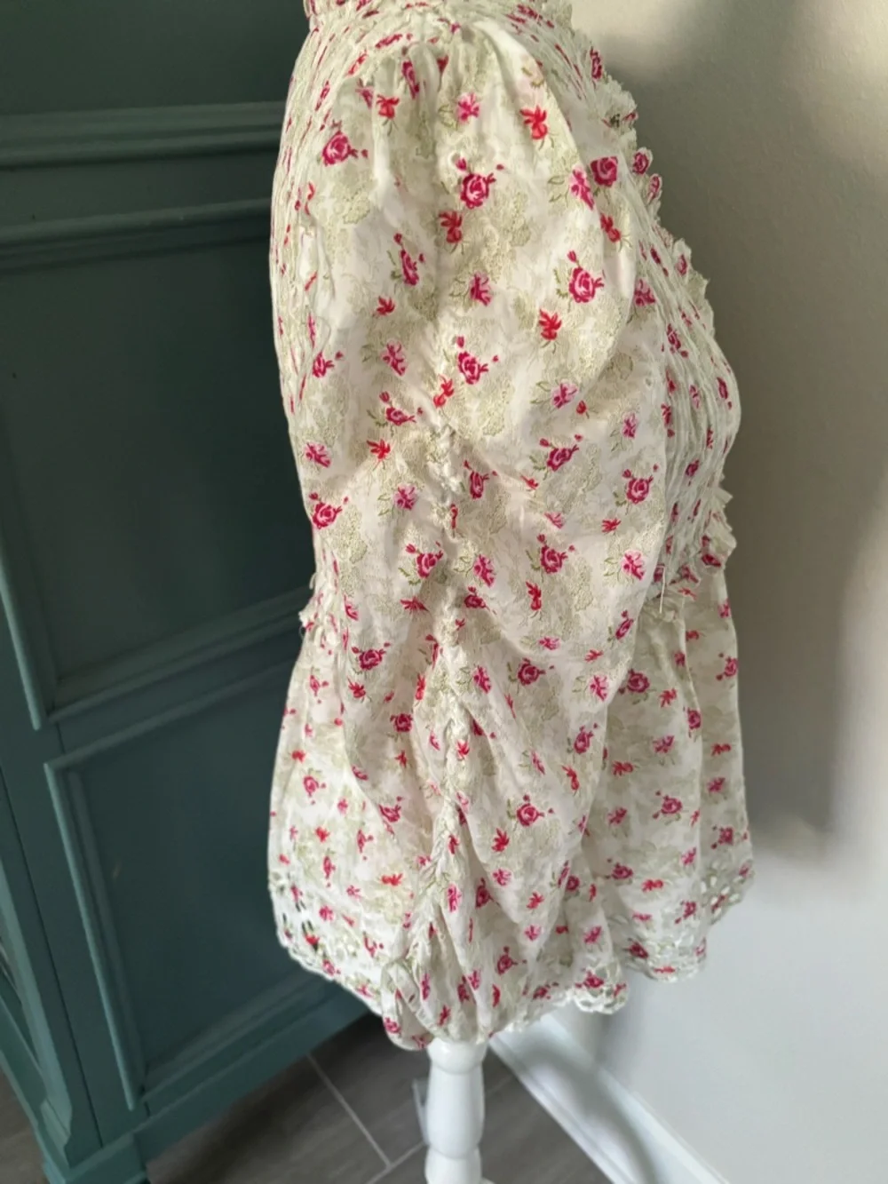 Anthropologie Ruched-Sleeve Smocked Blouse- NWOT